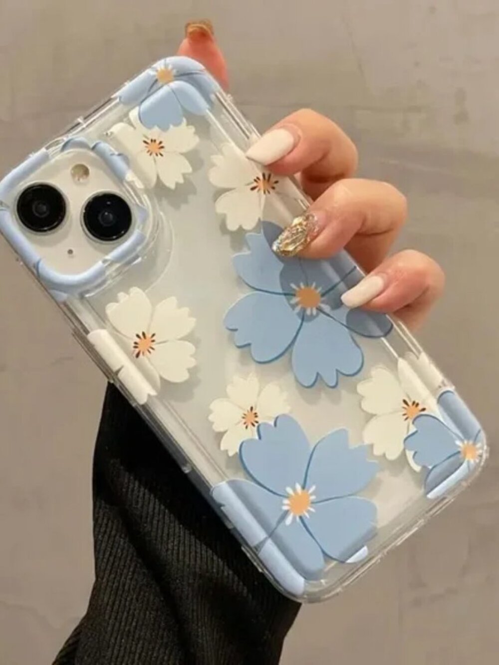 iPhone Phone Case Blue & White Floral Transparent Case